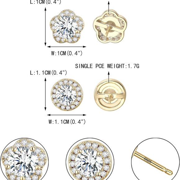 Wedding Sterling Silver & Cubic Zirconia Flower Stud Earrings Set for Women - Id - Picture 5 of 6